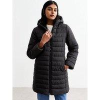 New Look Hooded Longline Puffer Coat - Black