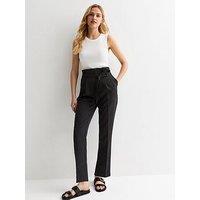 New Look High Waist Belted Paperbag Trousers - Black