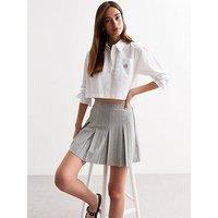 New Look Light Grey Pinstripe Pleated Mini Skirt