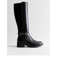 New Look Wide Fit Leather-Look High Leg Boots - Black