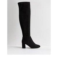 New Look Faux Suede Block Heel High Leg Boots - Black