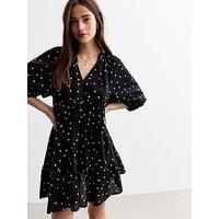 New Look Black Polka Dot Mini Smock Dress