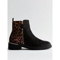 New Look Suedette Leopard Mix Ankle Boots - Brown