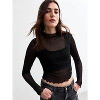 New Look Long Sleeve Mesh Top - Black