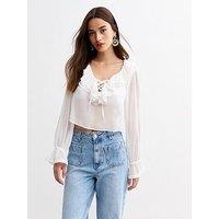 New Look White Ruffle Trim Chiffon Blouse