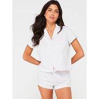 Boux Avenue Short Sleeve Stripe Revere Set - Grey Mix