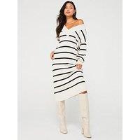 Only V Neck Striped Knitted Midi Dress - Multi