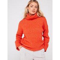 Pieces Roll Neck Knitted Jumper - Orange