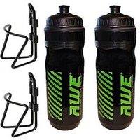 Awe 750Ml Bottle Black And Green With 5Mm Alloy Cage Twin Set