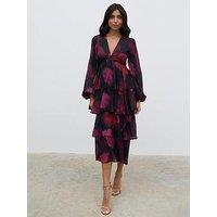 Pretty Lavish Ashton Ruffle Midaxi Dress - Dark Berry Floral - Multi