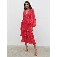Pretty Lavish Ashton Ruffle Midi Dress - & Red - Pink