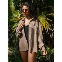 Chelsea Peers Linen-Blend Long Sleeve Shirt - Brown