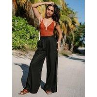 Chelsea Peers Linen-Blend Wide Leg Trousers - Black