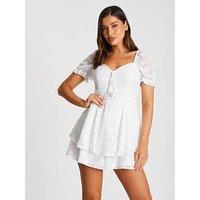 Quiz White Floral Jacquard Tiered Playsuit