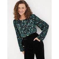 Fatface Charlee Leaves Top - Black