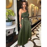 Ax Paris One Shoulder Pleated Satin Midi Dress - Olive - Green