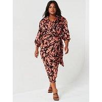 Ax Paris Curve Print Belted Midi Dress - Multi
