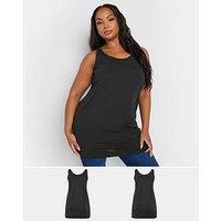 Yours Curve 2 Pack Longline Vests - Black