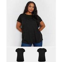 Yours Curve 2 Pack Core Basic T-Shirts - Black