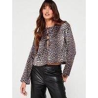 Pieces Mari Long Sleeve Tie Top - Leopard - Multi