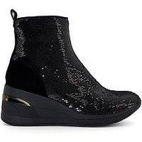 Dune London Effective 2 Sequined Wedge-Heeled Trainers - Black