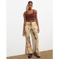 New Look Multicoloured Brush Print Flared Trousers