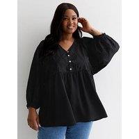 New Look X Broderie Peplum Blouse - Black