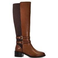 Dune London Tatter Leather Buckle Detail Knee High Boot - Tan