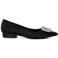 Dune London Habina Pointed Flat Satin Shoe - Black