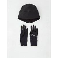 Nike Essentials Womens Running Hat And Glove Set Black Reflective Fleece Ladies