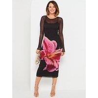 V By Very X Carol Byrne Floral Placement Mesh Midaxi Dress - Black