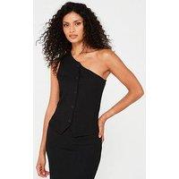 V By Very One Shoulder Crinkle Top - Black