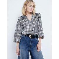 River Island Frill Oversize Collar Shirt - Grey