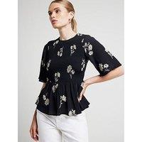 River Island Shirred Peplum Top - Black