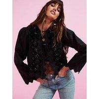 River Island Broderie Tie Front Blouse - Black