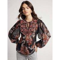 River Island Floral Smock Top - Black