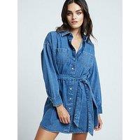 River Island Belted Shirt Dress - Medium Denim - Blue