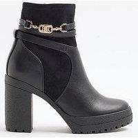 River Island Wide Strap Heeled Boot - Black