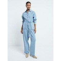 River Island Cutwork Denim Boiler Suit - Blue
