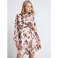 River Island High Neck Printed Dress - Light Pink