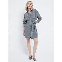River Island Belted Shirt Dress - Light Grey