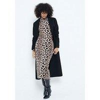 River Island High Neck Animal Print Midi Dress - Light Beige