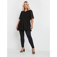 Yours Curve Pleat Front Mesh Sleeve Top - Black