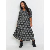 Yours Curve Notch Neck Tiered Dress - Black