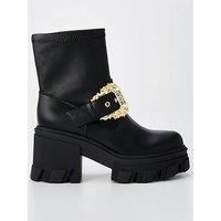 Versace Jeans Couture Buckle Detail Biker Boots - Black