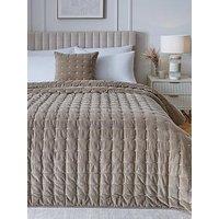 Very Home Cross Stitch Quilted Bedspread Throw In Taupe
