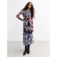 New Look Multicoloured Ruched Long Sleeve Mesh Midi Dress - Multi