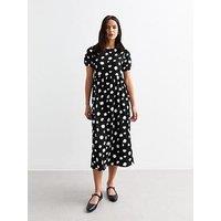 New Look Black Polka Dot Puff Sleeve Midi Dress