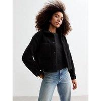 New Look Textured Cropped Shacket - Black
