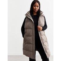 New Look Curves Midi Padded Gilet - Brown